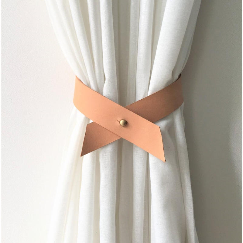 家用皮革蝴蝶结窗帘扣清新文艺铆钉窗帘绑带可拆卸窗帘带