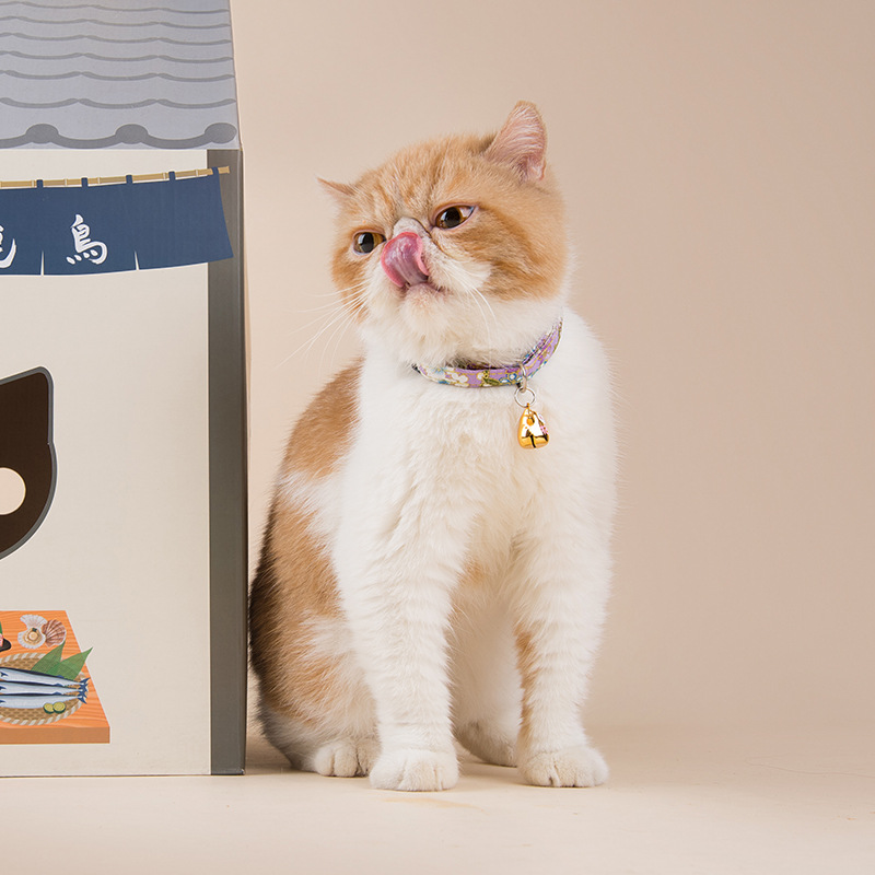 Japanese Style Printed Adjustable Cat Collar New Pet Collar Collar with Cartoon Bell