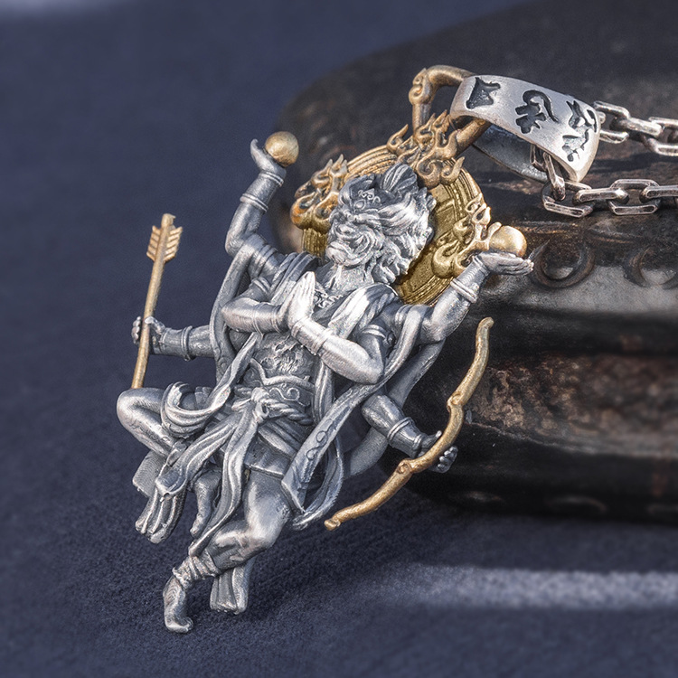 青面金刚佛银吊坠 999足银复古足银项链挂件挂绳原创设计佛银吊坠