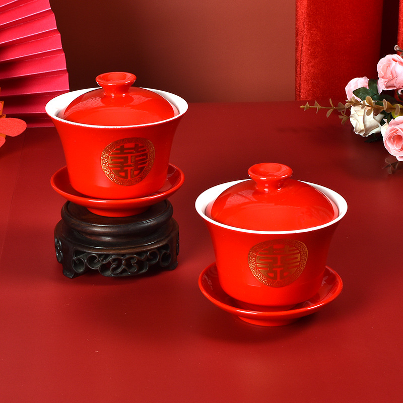 Creative Style Wedding Tea Cup HY Chinese Tea Set Wedding Worship Ceramic Bowl Tea Cup Wholesale