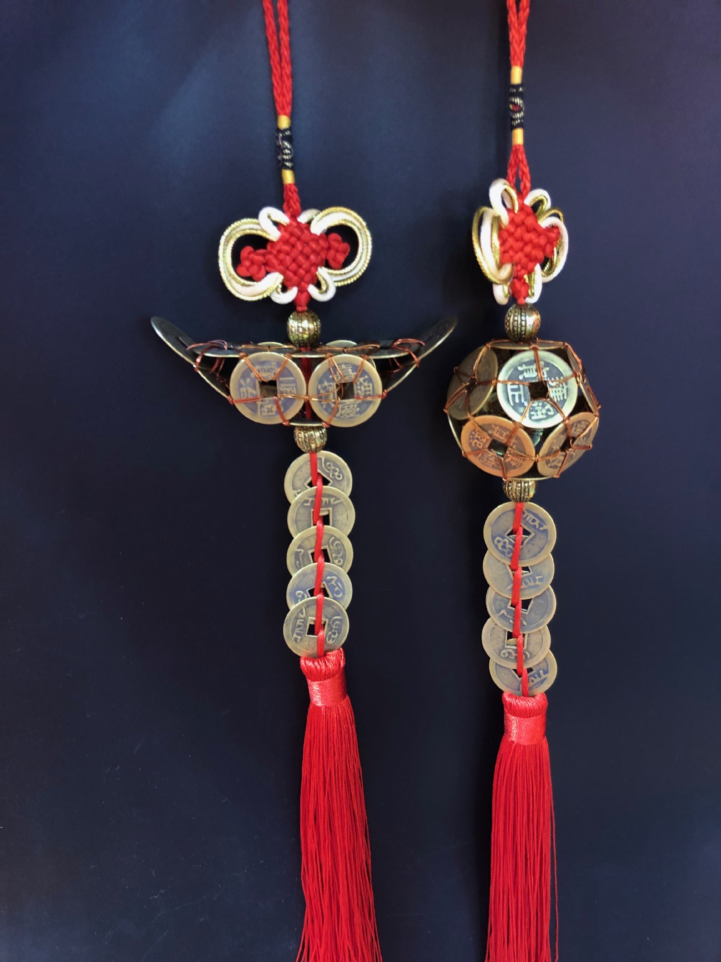 手工编织喜庆招财平安真铜中国结路路通铜钱球元宝五帝钱汽车挂件