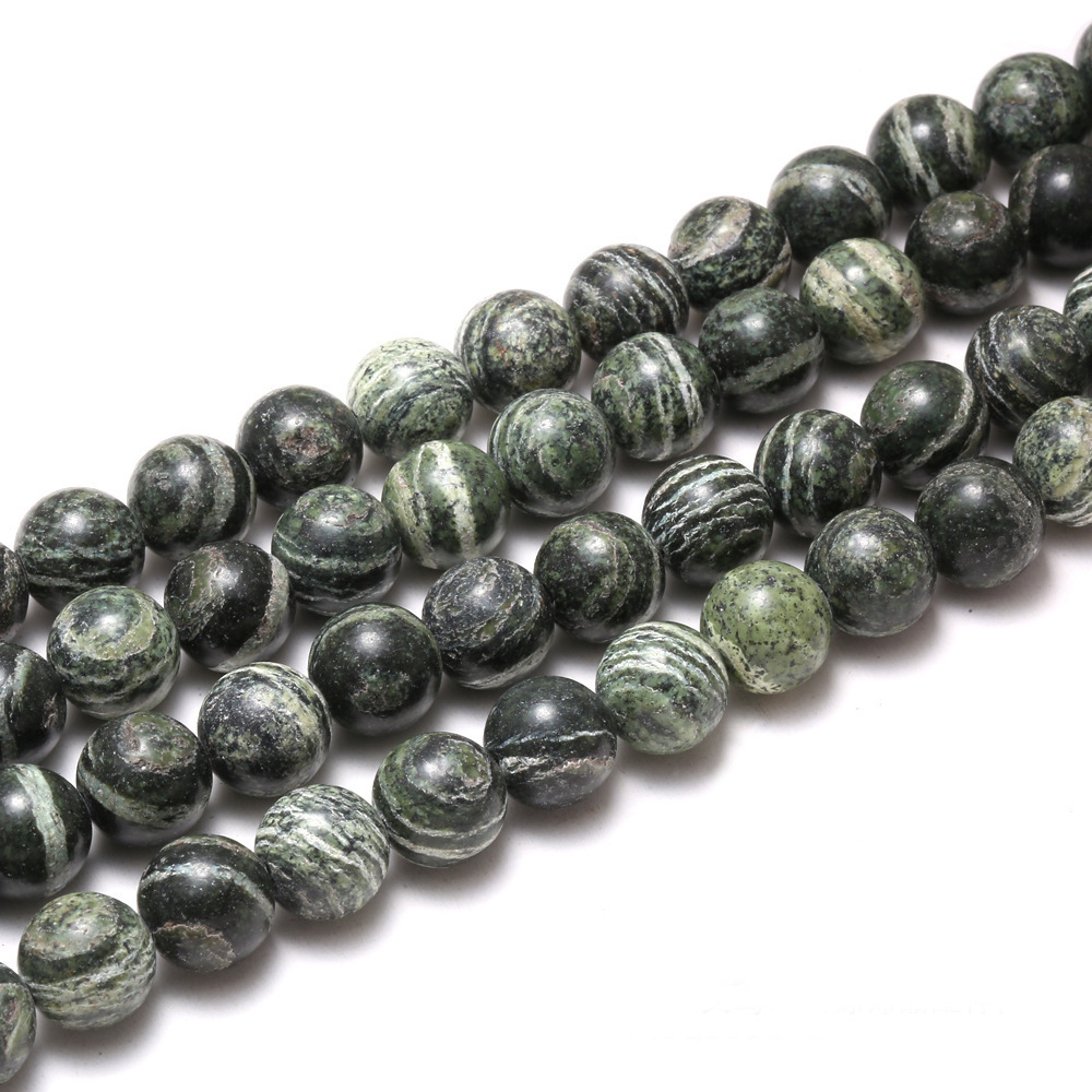 天然绿斑马石散珠 绿色条纹圆珠diy饰品配件亚马逊wish饰品批发