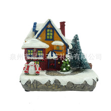 树脂工艺品圣诞摆饰圣诞屋带灯雪人圣诞树树脂 创意摆件 家居装饰