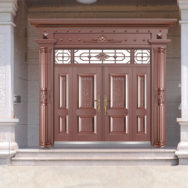 厂家订制仿真铜四开大门 防晒防锈农村庭院别墅非标门 低价防盗大