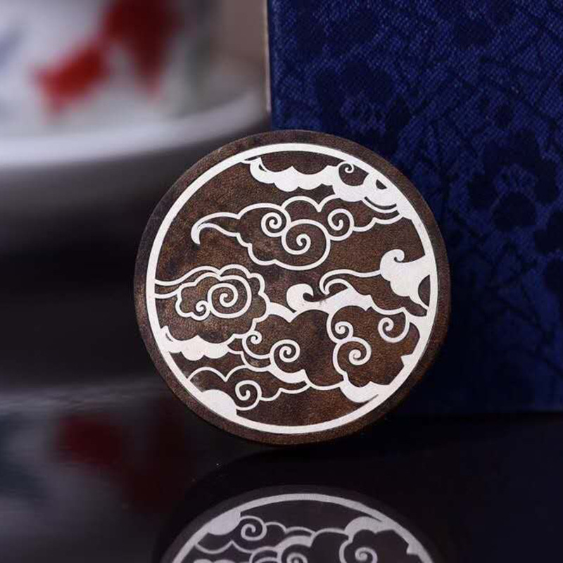 达拉干九分沉沉香银丝嵌祥云木牌半手工925银镶嵌木质工艺品挂饰