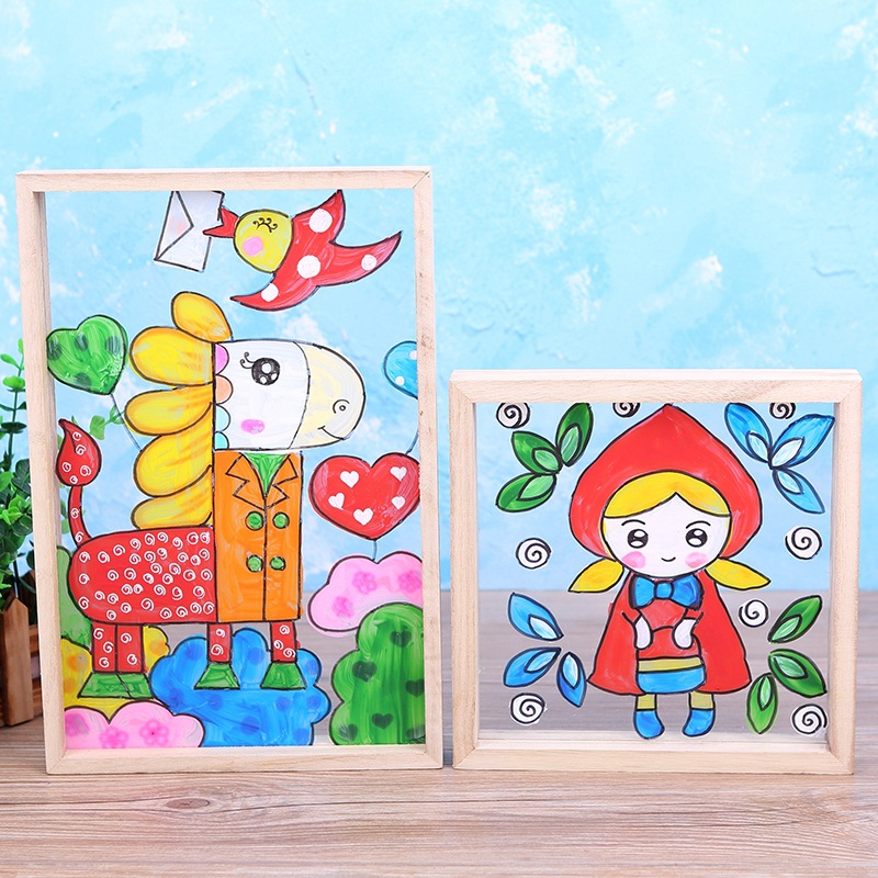 实木亚克力玻璃画框相框儿童幼儿园diy绘画创意涂鸦手绘美术材料