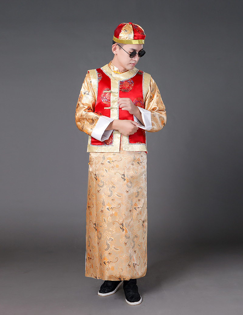 清朝阿哥服装满族古装批发男成人贝勒爷地主年会运动会舞台演出服