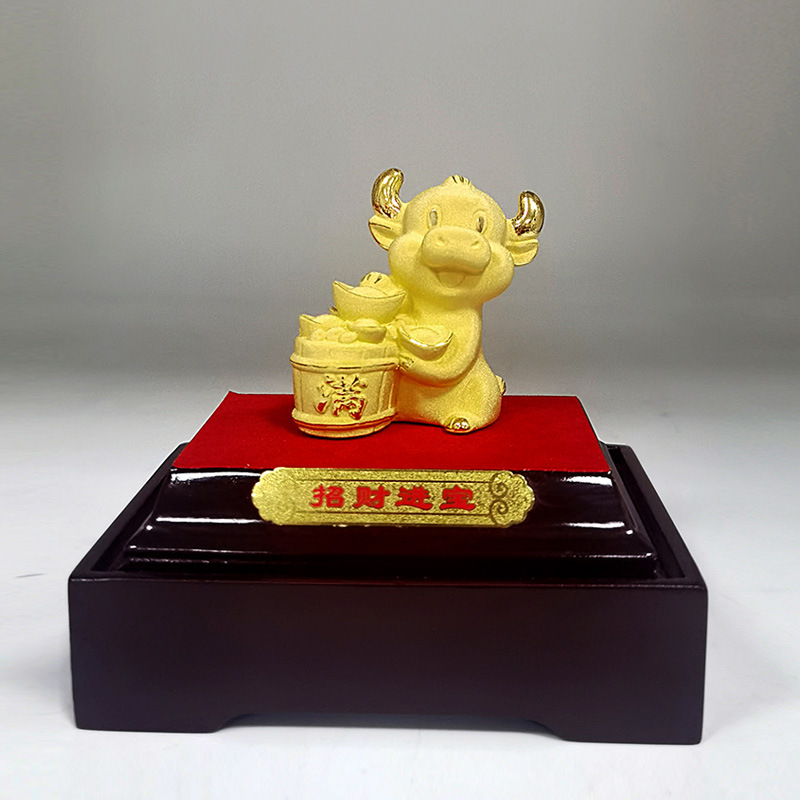 厂家直销绒沙金工艺品牛年礼品十二生肖摆件一桶金牛