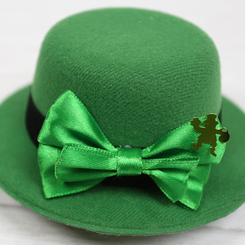 跨境 圣帕特里克节绿色帽子发卡三叶草礼帽装饰 爱尔兰节头饰