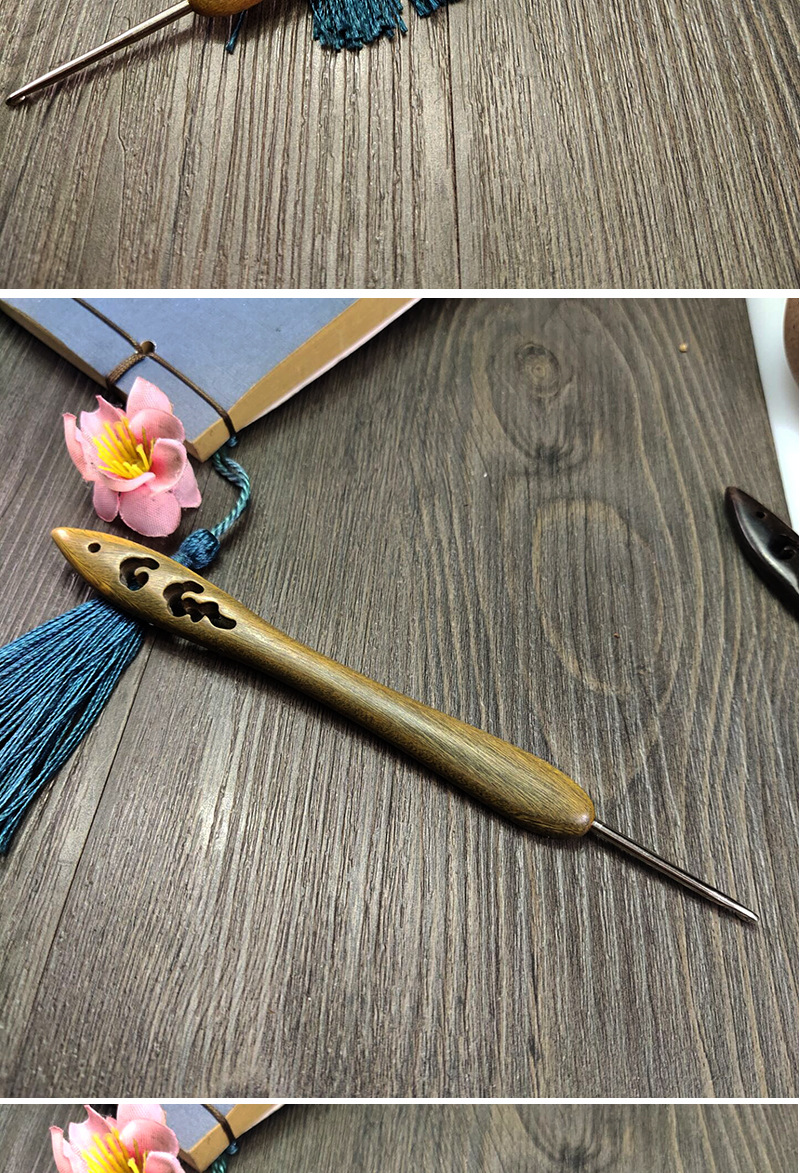 檀木柄钩针手工diy勾针工具套装编织毛衣鞋子包包毛线防滑材料包