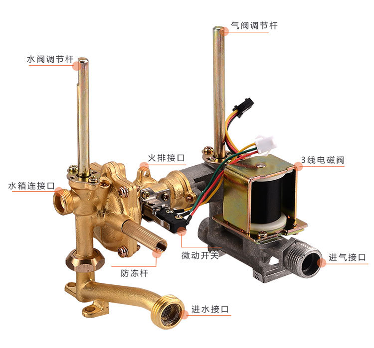 批发燃气热水器配件水气联动阀总成6-7/8升铜 水气联动阀带过滤网