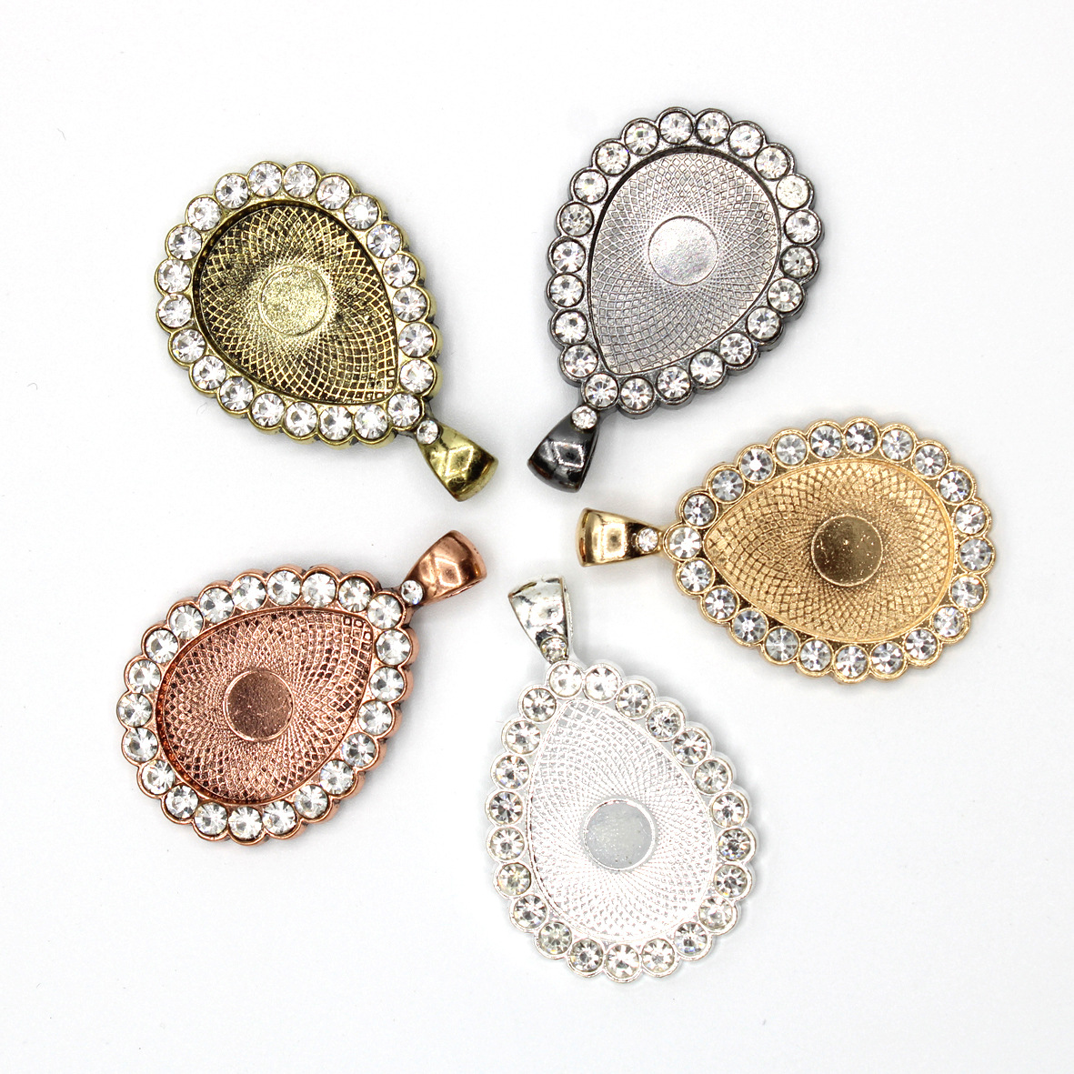 点钻合金底托 水滴形时光宝石吊坠照片项链制作配件 diy饰品配件