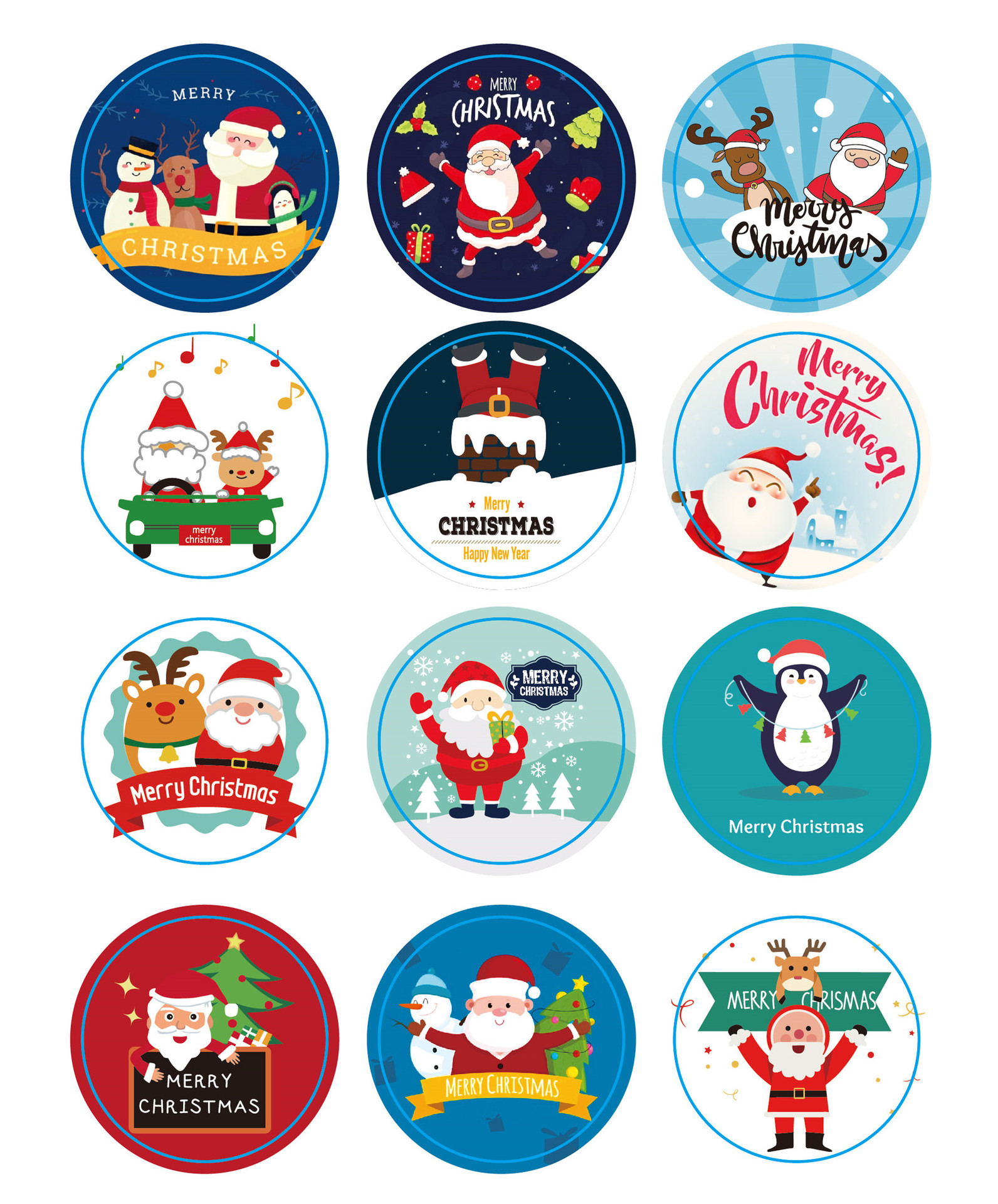 圣诞装饰贴纸欢乐企鹅圣诞老人麋鹿雪人饼干袋糖果盒封口贴12枚