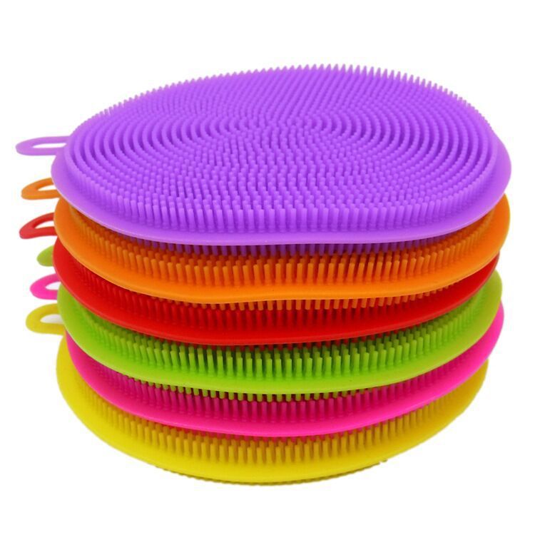 Silicon Dishwashing Brush Kitchen Supplies Oil-Free Dishcloth round Silicone Cleaning Brush Scouring Pad Cleaning Brush