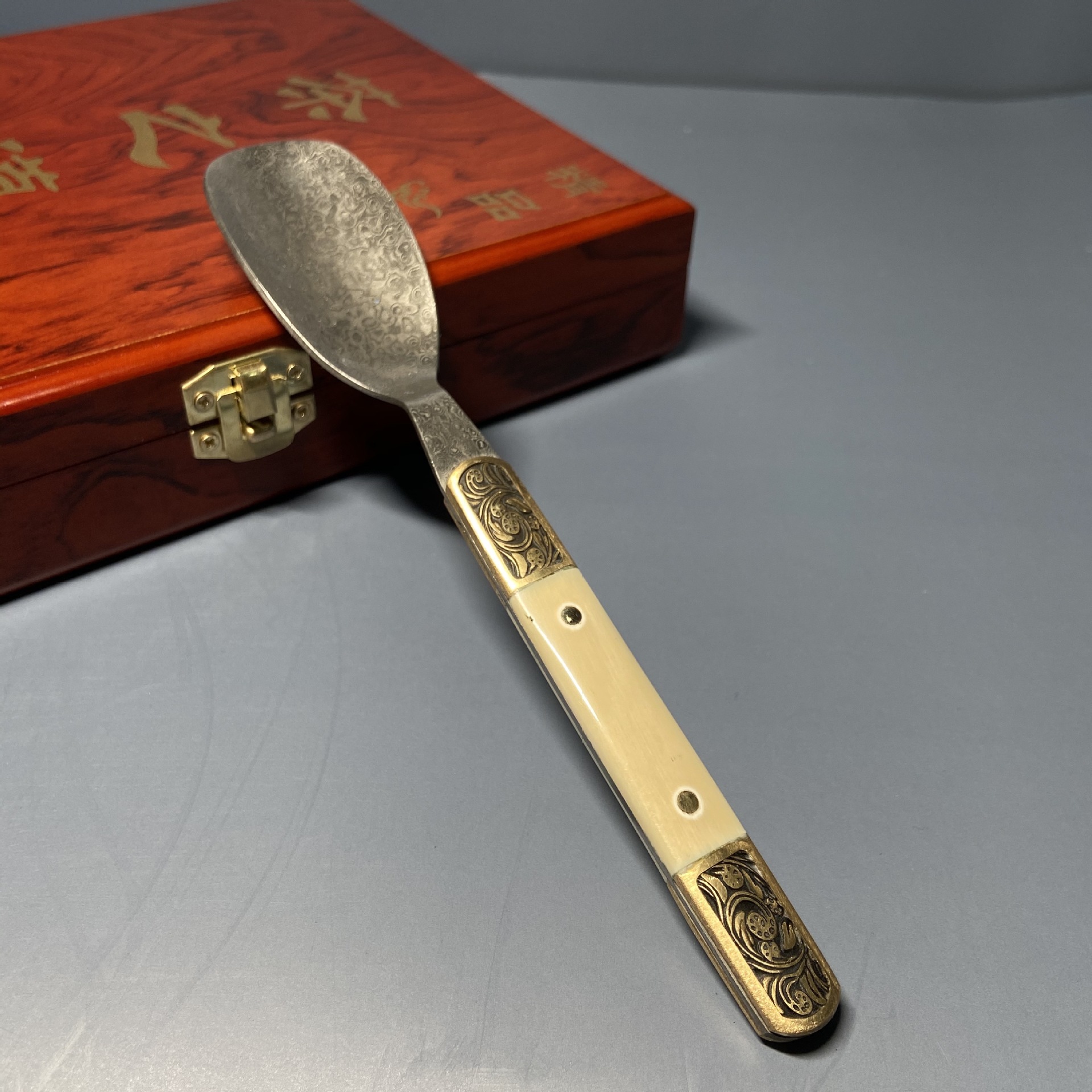 纯手工普洱茶刀猛犸牙大马士革茶刀茶具四件套套装礼盒装厂家直销