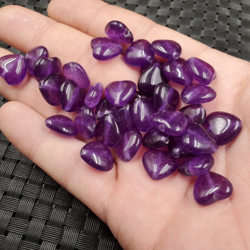 玉龙玉器玉石紫色心形散珠石英岩玉心形散珠饰品手链项链珠子