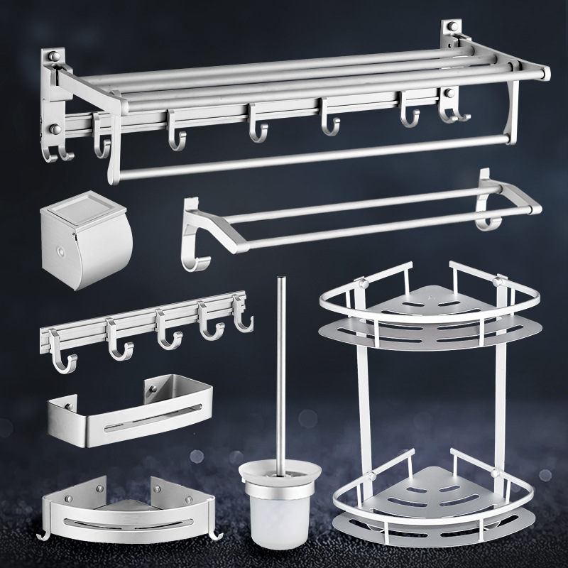 卫浴六件套卫生间置物架壁挂太空铝浴室毛巾架免打孔五金挂件套装