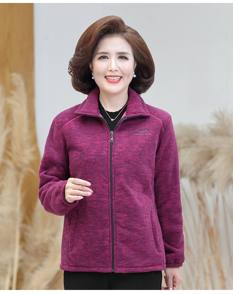 中老年人秋装外套女妈妈装抓绒上衣夹克奶奶冬装运动服绒衫50岁60