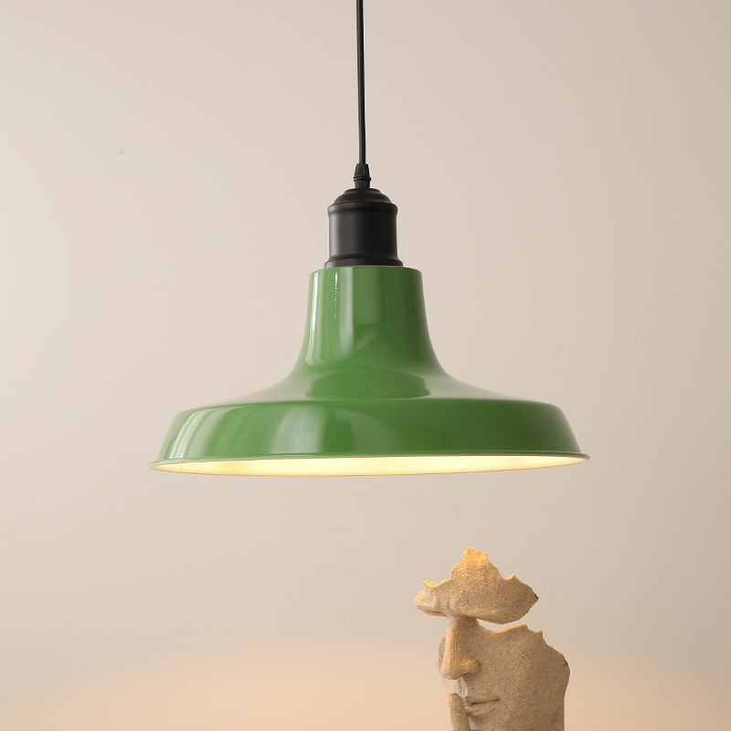 怀旧复古吊灯 加厚搪瓷灯罩老式 创意工业风餐厅吊灯军绿工矿灯罩