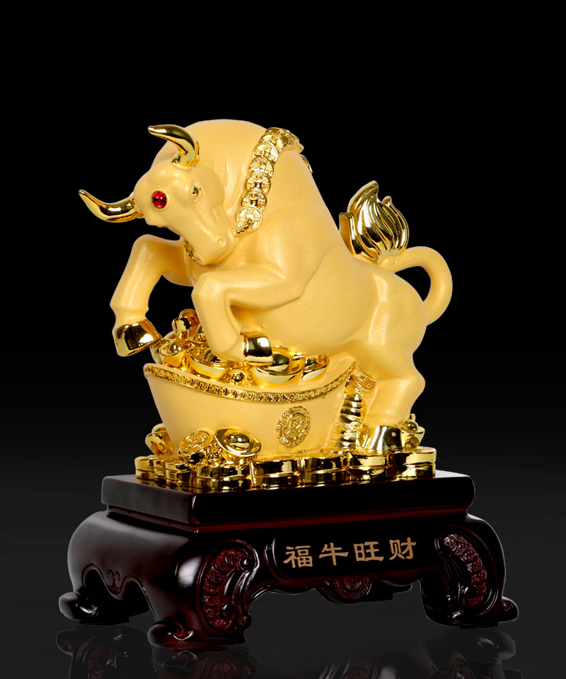 生肖牛摆件招财牛福牛旺财雅信树脂工艺品批发风水开业乔迁礼品
