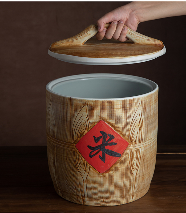 景德镇陶瓷米缸家用带盖10斤20斤30斤装面密封防潮虫储米箱装米桶