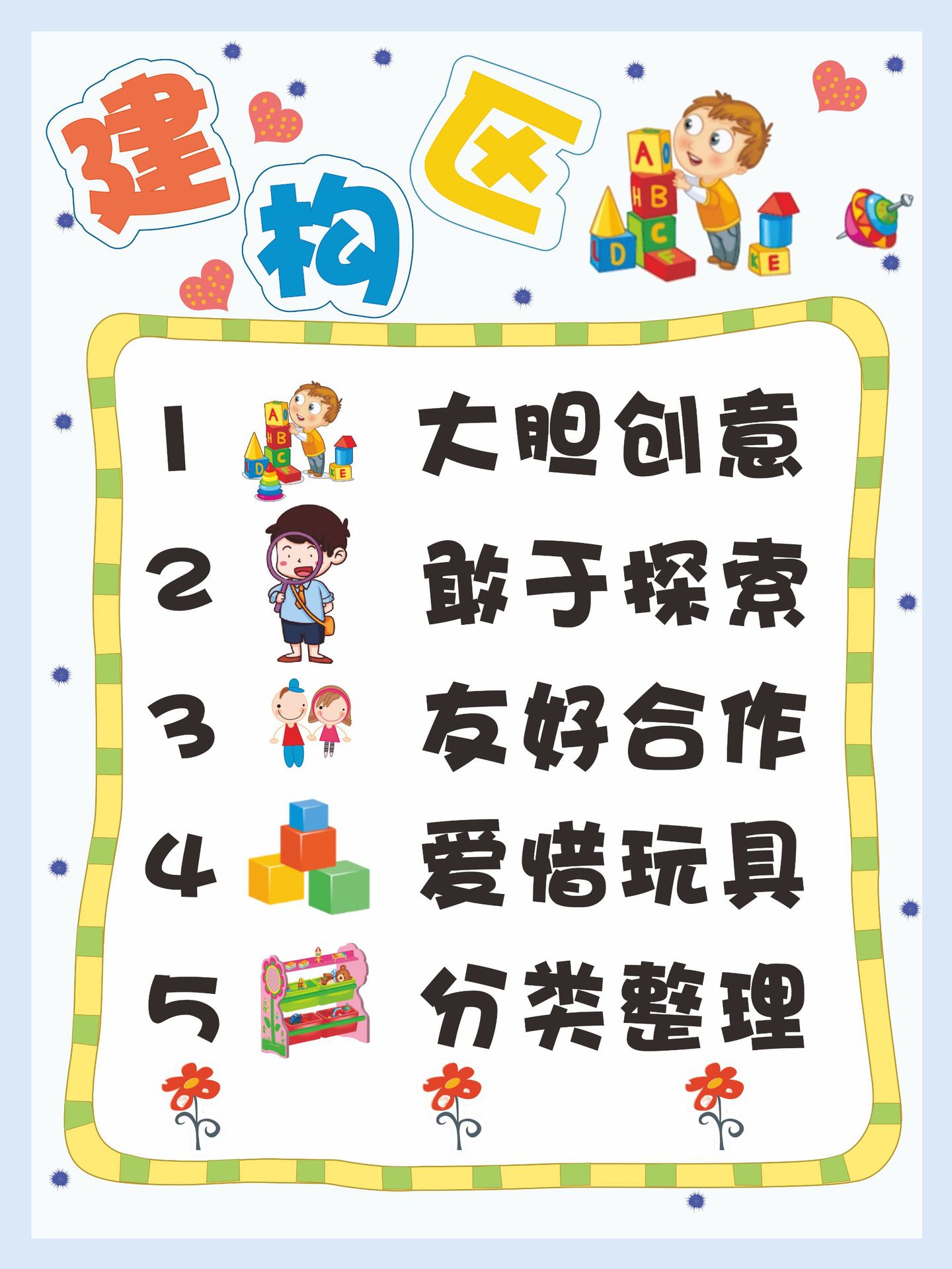 幼儿园区域规则进区牌卡活动区角布置约定标识区角标志分类贴纸