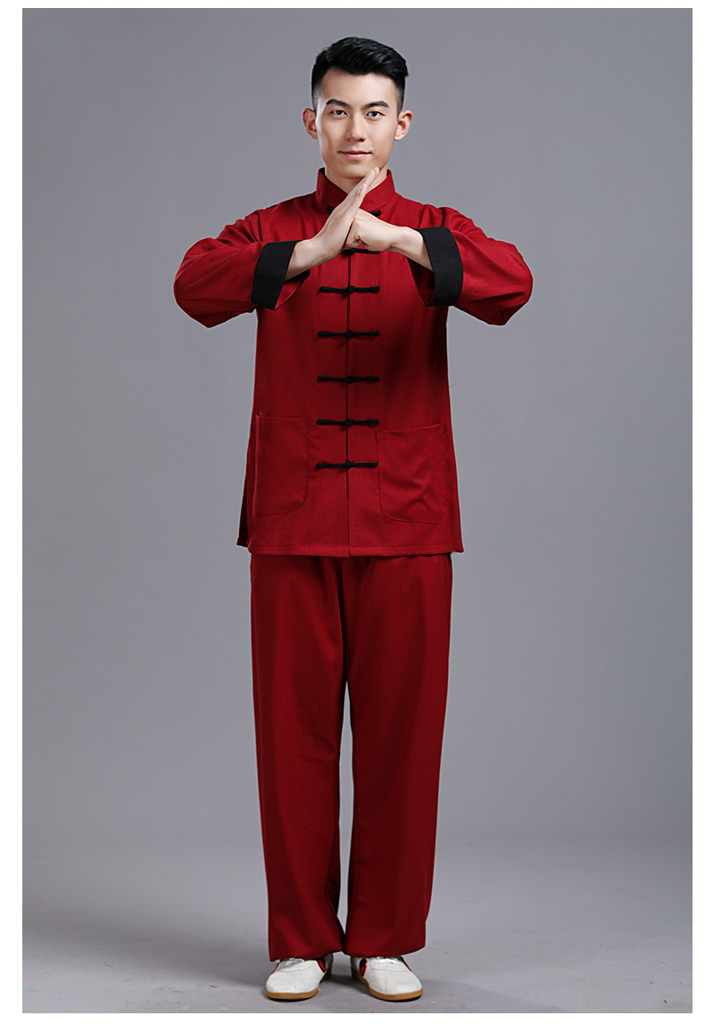 现货华极弹力棉麻太极服 成年男女太极服练功服 新款纯色太极服装