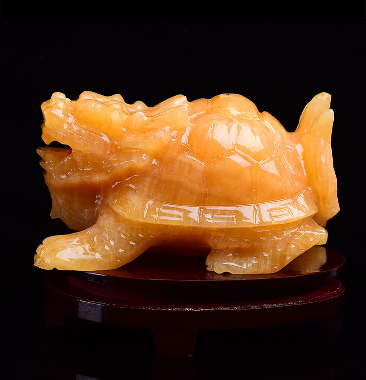 天然米黄玉龙龟摆件 客厅黄色玉石雕刻 黄龙玉风水用品风水师