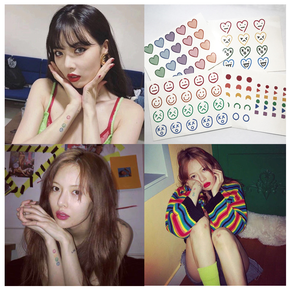 泫雅防水纹身贴新同款彩色手指ins风笑脸爱心线条小清新纹身贴纸