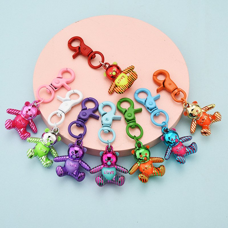 可爱ccb塑料电镀撞色条纹小熊钥匙扣可爱小巧泰迪熊公仔包包挂件