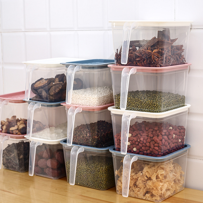 Transparent Sealed Box Plastic Fresh-Keeping Box with Lid with Handle Cereals Storage Box Frozen Sealed Box 0750