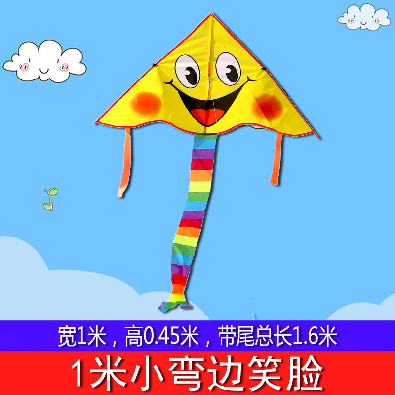 Weifang Hongyun Kite Wholesale 1 M Long Tail Small Curved Edge Multi-Tail Rainbow Children Cartoon Smiley Animal Princess