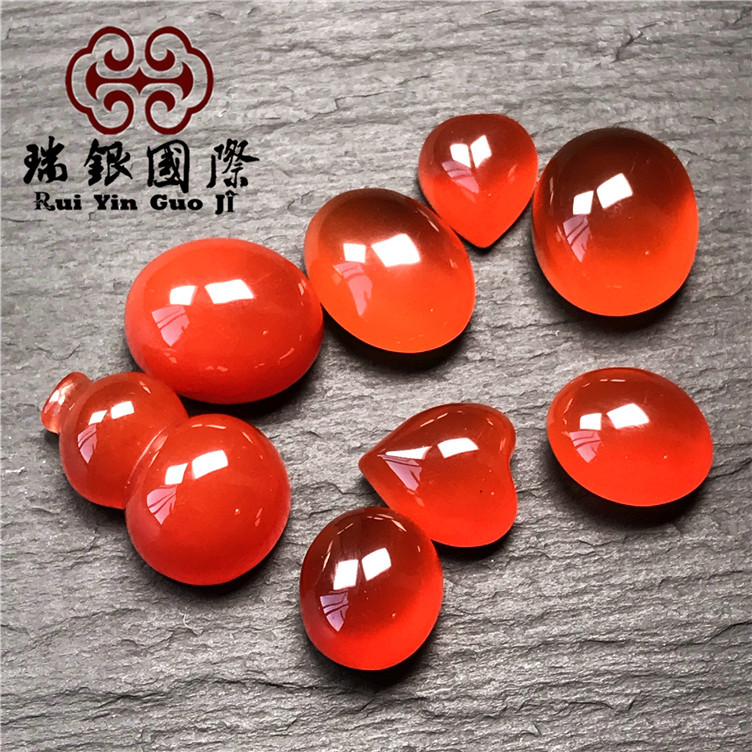 保山南红玛瑙冰红戒面 籽料冰红南红戒指面男女鸽血红琥珀色坠面