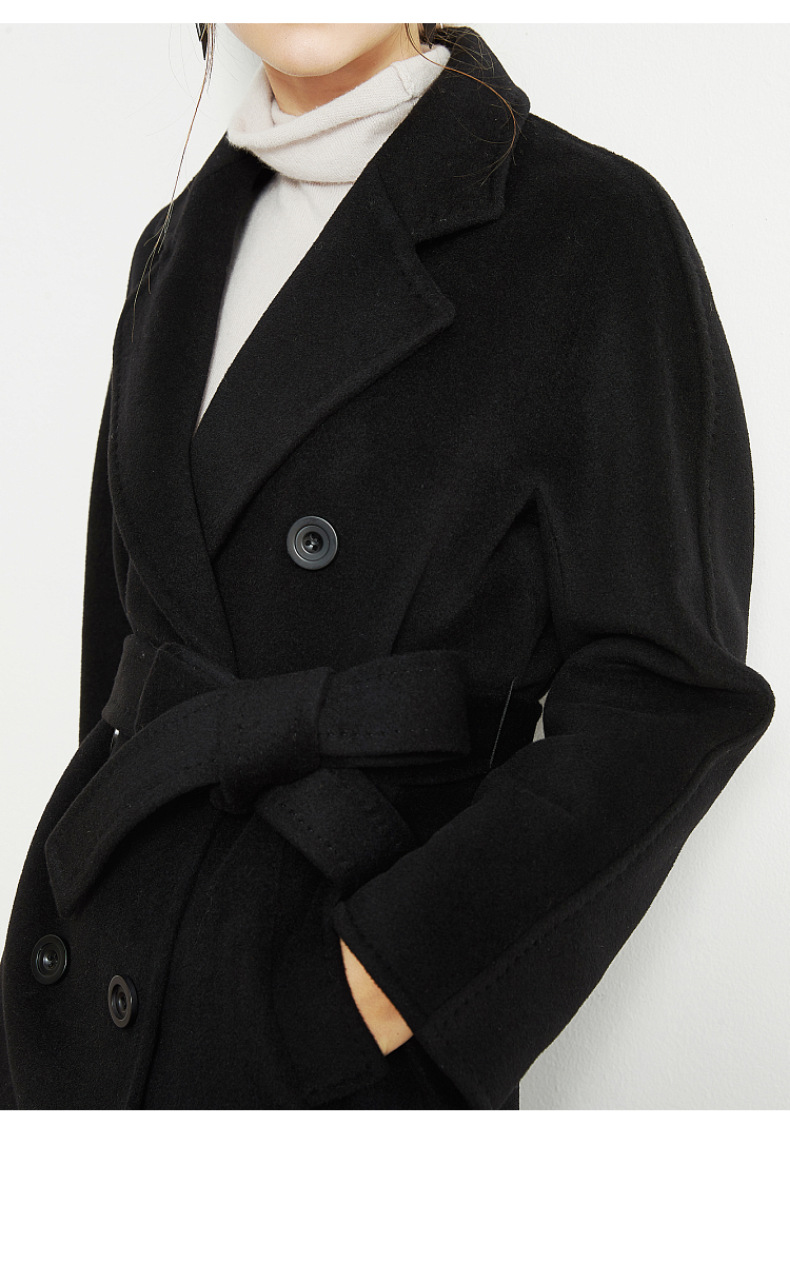 2020秋冬m家黑色101801中长款显瘦厚实山羊绒大衣女欧美厂家批发