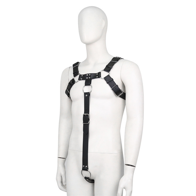 镂空穿戴衣服sm主奴皮革男款胸带服装情趣装饰凸显胸肌带阳具环