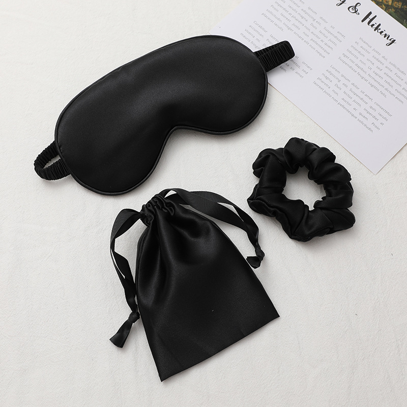 Artificial Silk Cloth Eye Patch Bag Hair Ring Three-Piece Set Travel Portable Sleeping Eye Mask Suit High-Profile Figure Large Intestine Hair Ring