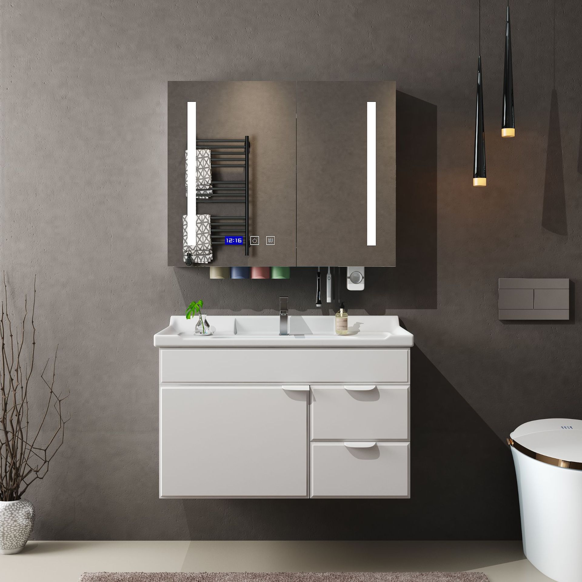 新中式浴室柜组合实木卫生间洗漱台洗脸盆柜台盆面盆智能镜卫浴柜