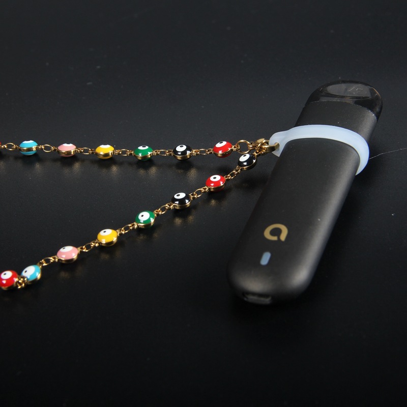 适用ammo挂链黑音符烟杆挂绳不锈钢挂脖火器金属链子带硅胶圈新