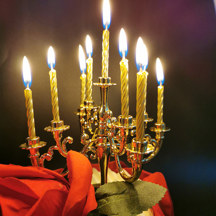 欧式烘焙蜡烛台浪漫气氛土豪金色银色螺纹生日蜡烛带底座底托