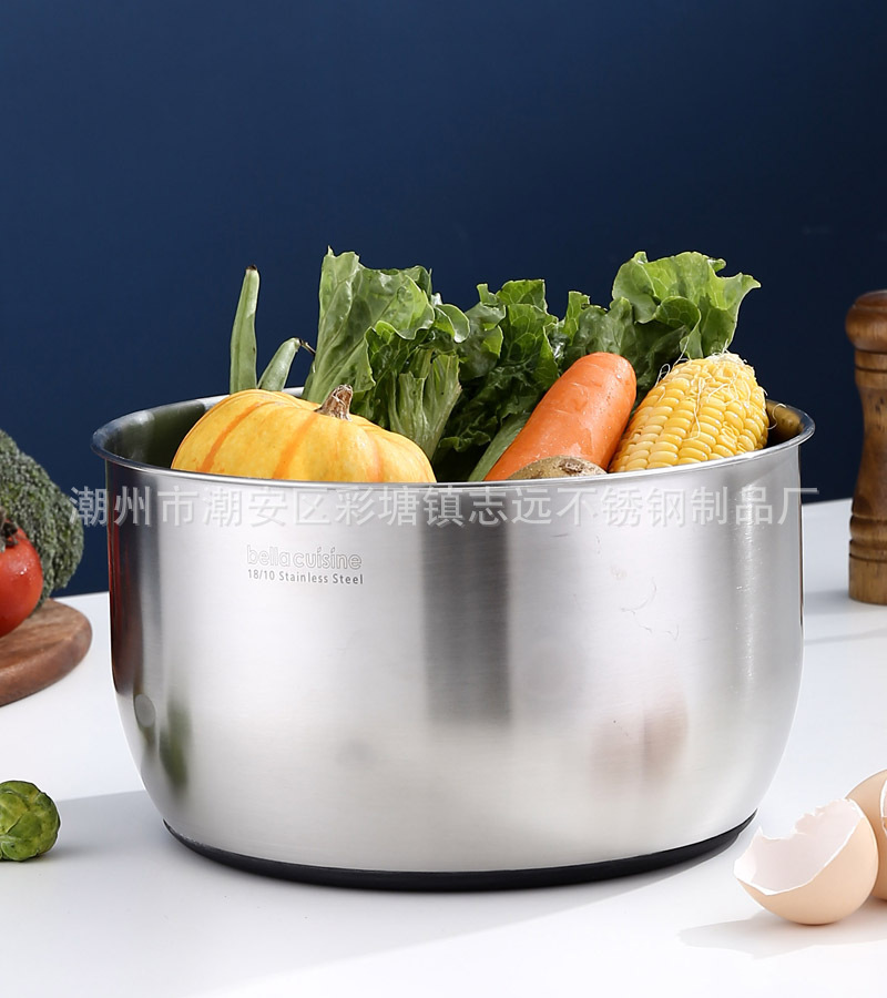 304不锈钢沙拉盆烘焙打蛋盆 厨房料理加深加厚家用圆形带盖和面盆