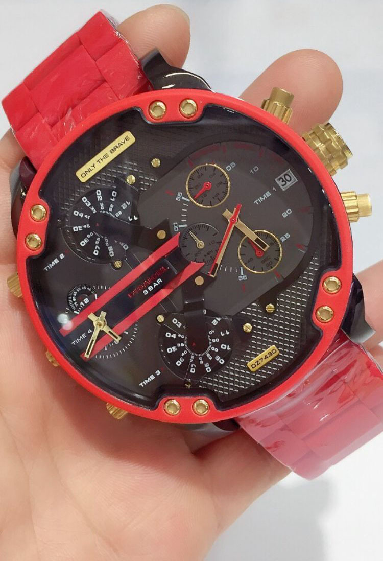 迪赛卡大盘手表男欧美潮男偏蓝光运动休闲胶带钢带腕表