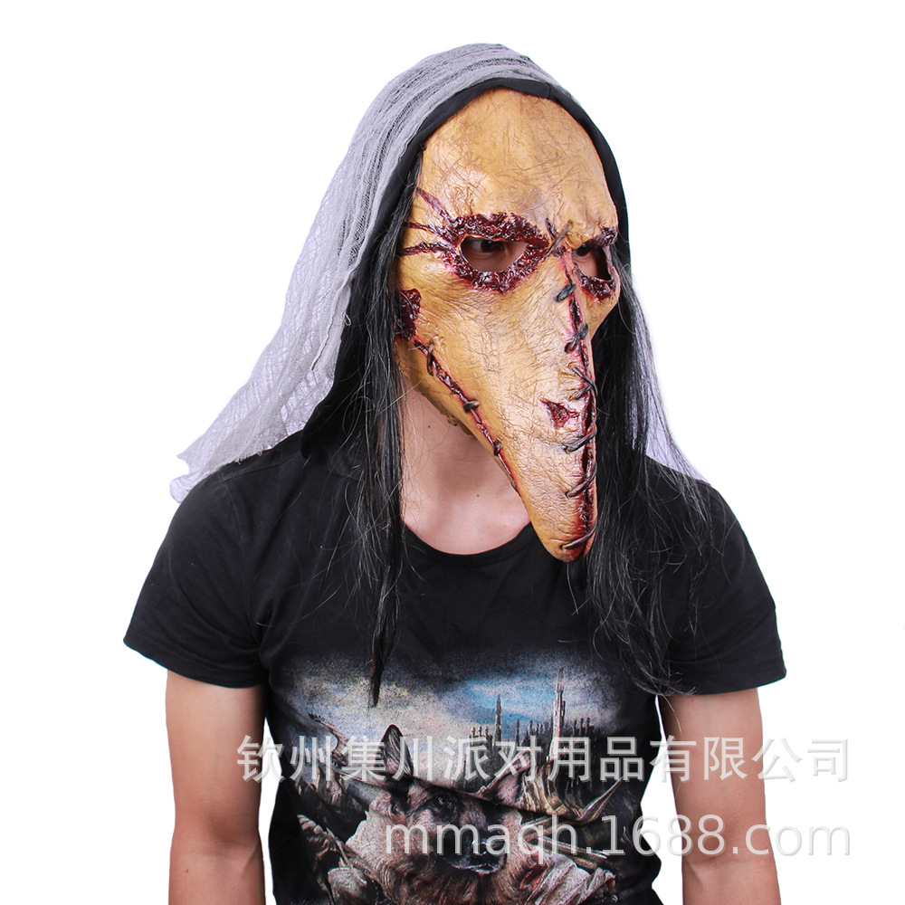 新款恐怖血骷髅鸟头面具血腥缝线长鸟嘴乳胶面罩朋克瘟疫鸟嘴面具