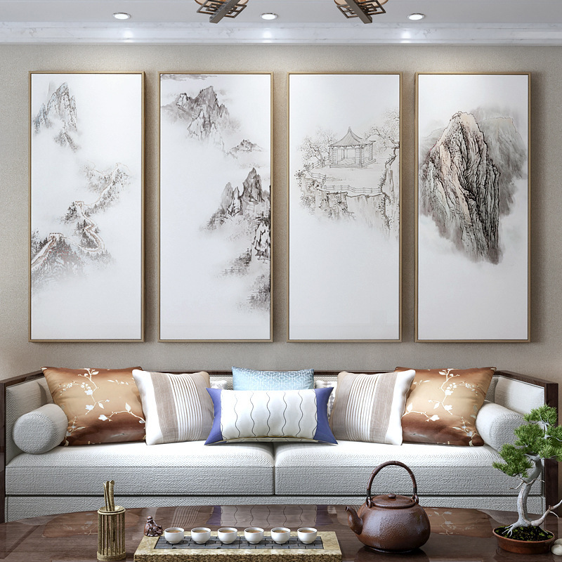 山水画客厅风景沙发墙装饰挂画新中式中堂画沙发背景墙古典山水茶