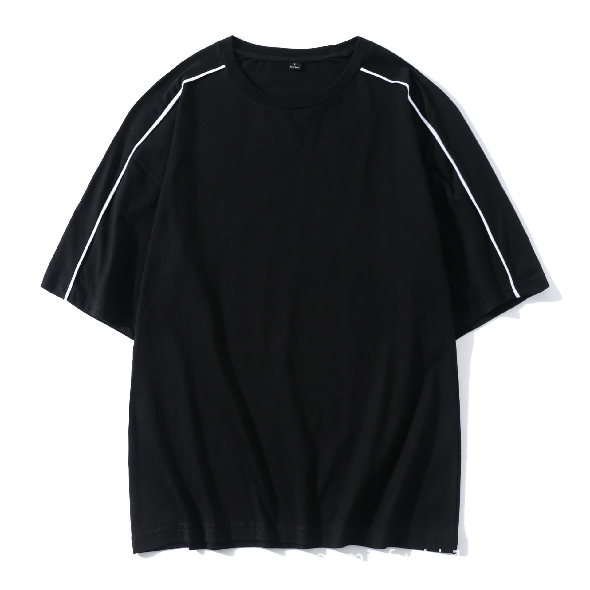 纯棉落肩中袖袖杠轻潮牌短袖t恤 青年学生时尚潮流街舞嘻哈五分袖