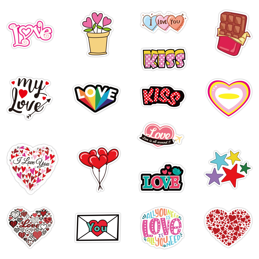 50张儿童卡通情人节告白爱心贴纸七夕情侣笔记本行李箱涂鸦贴纸