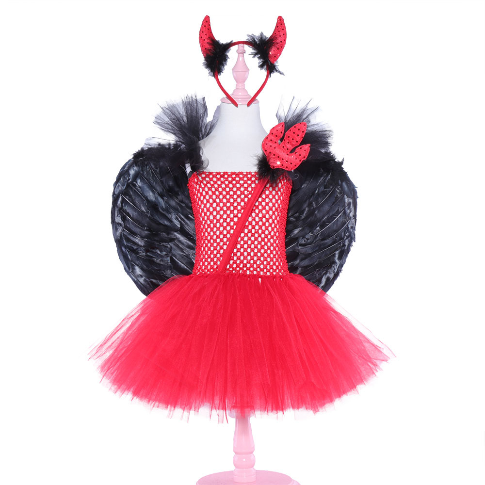 欧美跨境童裙红色小恶魔新款儿童圣诞节服装女童tutu裙蓬蓬连衣裙
