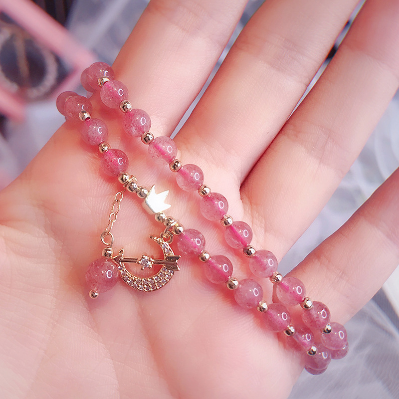 一见倾心双圈4mm石榴石手链草莓晶手串送女友学生闺蜜礼物手链女