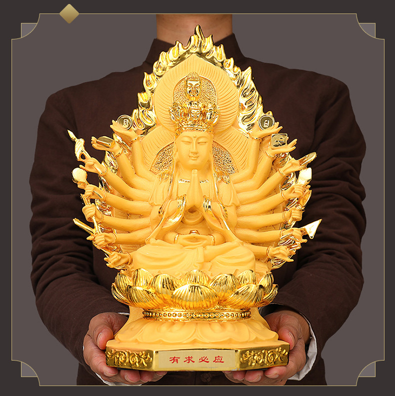 千手观音菩萨佛像摆件供奉家用客厅神像寺庙佛堂用品请观音菩萨像
