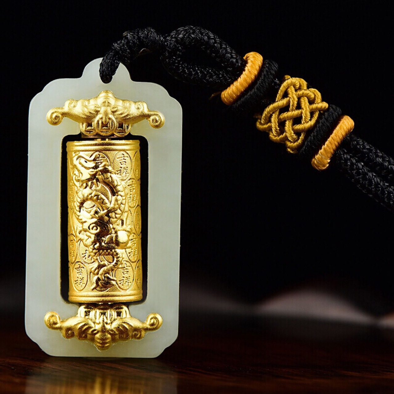 和田玉999足金 金镶玉转运筒 观音佛百福 时来运转百福玉坠吊坠?