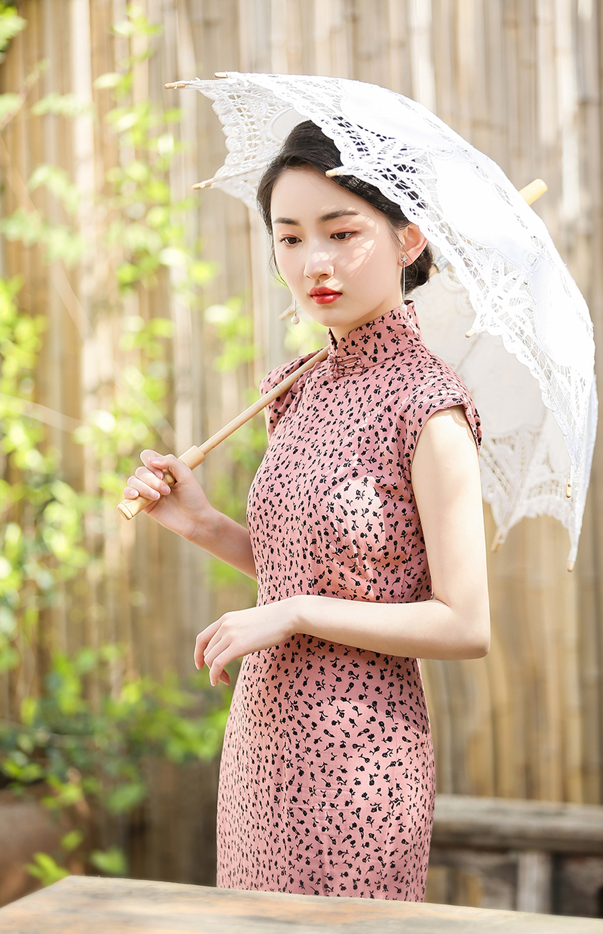 小连袖半开襟长款复古日常碎花绵绸旗袍女年轻款少女裙一件代发